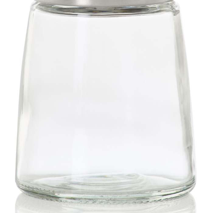 Geräumiger Mahlgutcontainer aus Glas mit viel Platz für die Gewürze