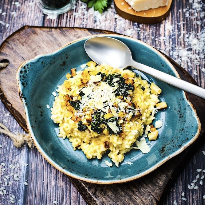 Parmesan-Risotto mit Hokkaido-Topping