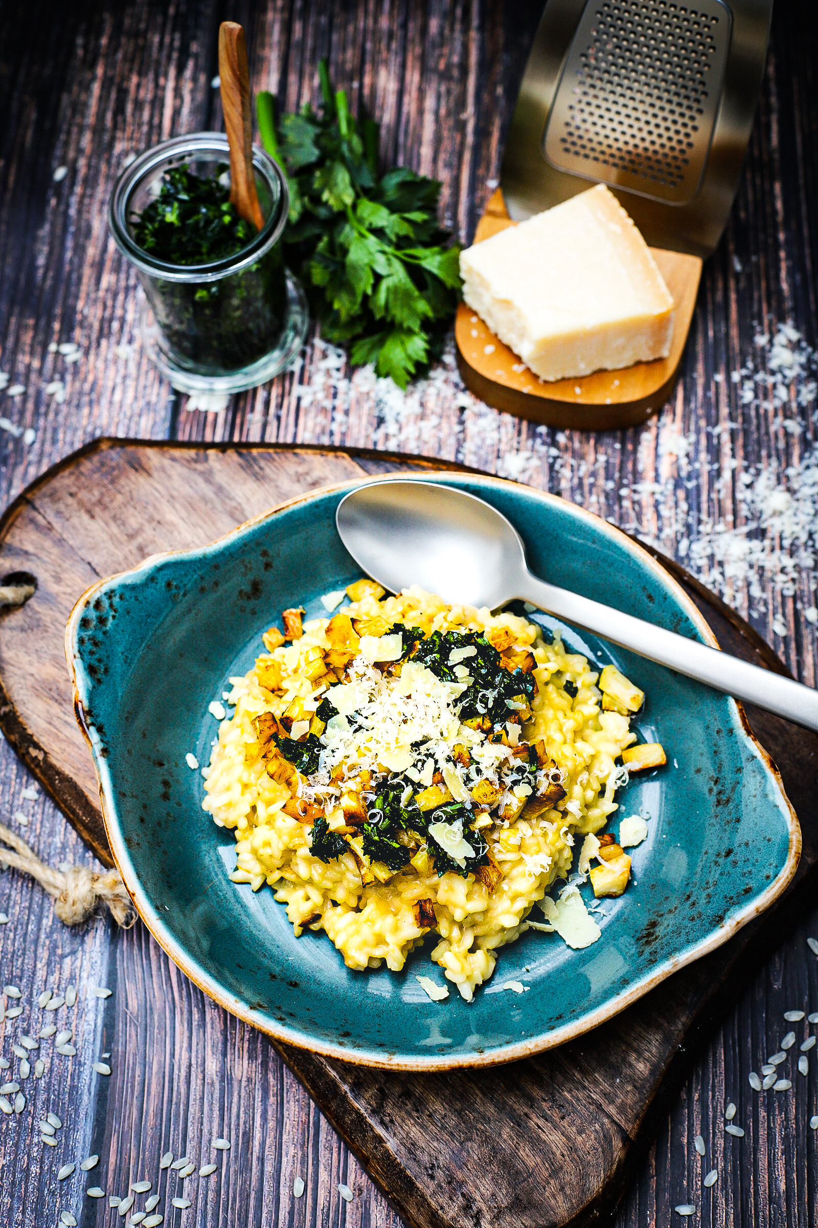 Parmesan-Risotto mit Hokkaido-Topping